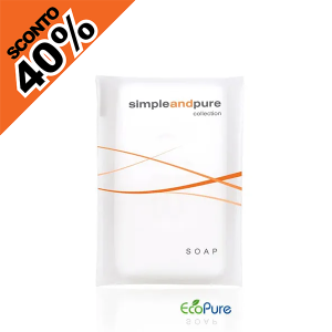 Saponi confezionati in bustina richiudibile trasparente da 15 gr. per la linea cortesia Simple and Pure