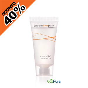 Shampoodoccia 2in1 sia per il corpo che per i capelli in tubetto trasparente da 20 ml. per la linea cortesia Simple and Pure