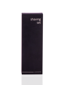 Set da Barba in elegante astuccio di cartone nero, senza logo, per la linea Accessori BLACK LINE ordinabile da soli 25 set da barba